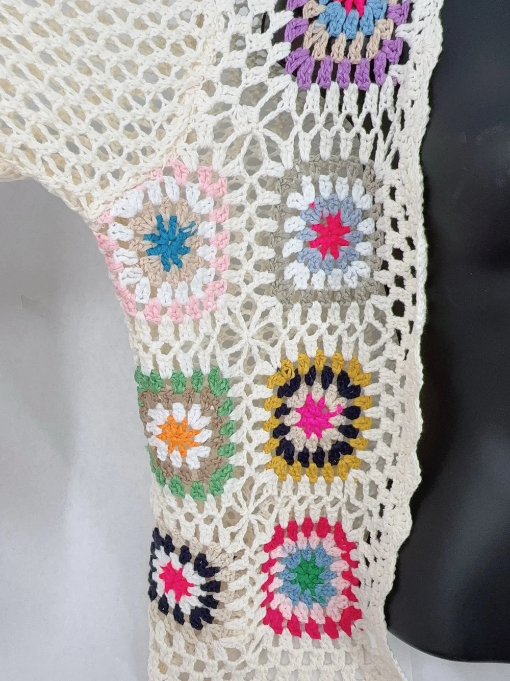 Women's Floral Crochet Cardigan Hollow Out Long Sleeve Open Front Sweater Y2K - Picture 6 of 10